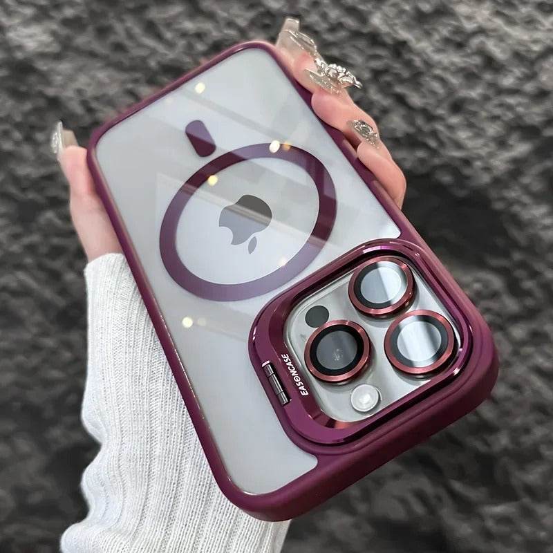 Luxury Magnetic Shockproof iPhone Case with Stand and Lens Protection
