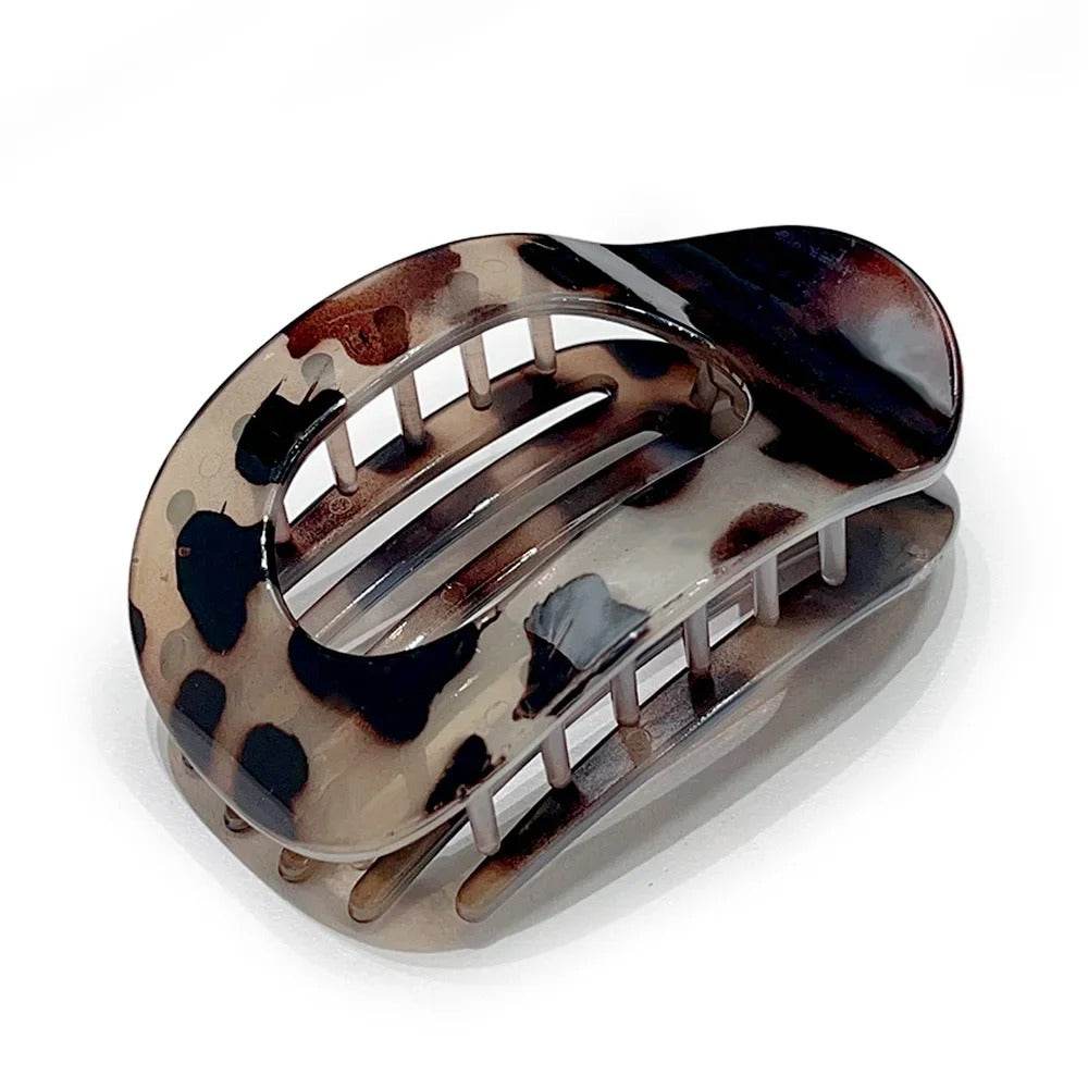 Leopard Matte Oval Hair Claw Clip – Curved Barrette for Women