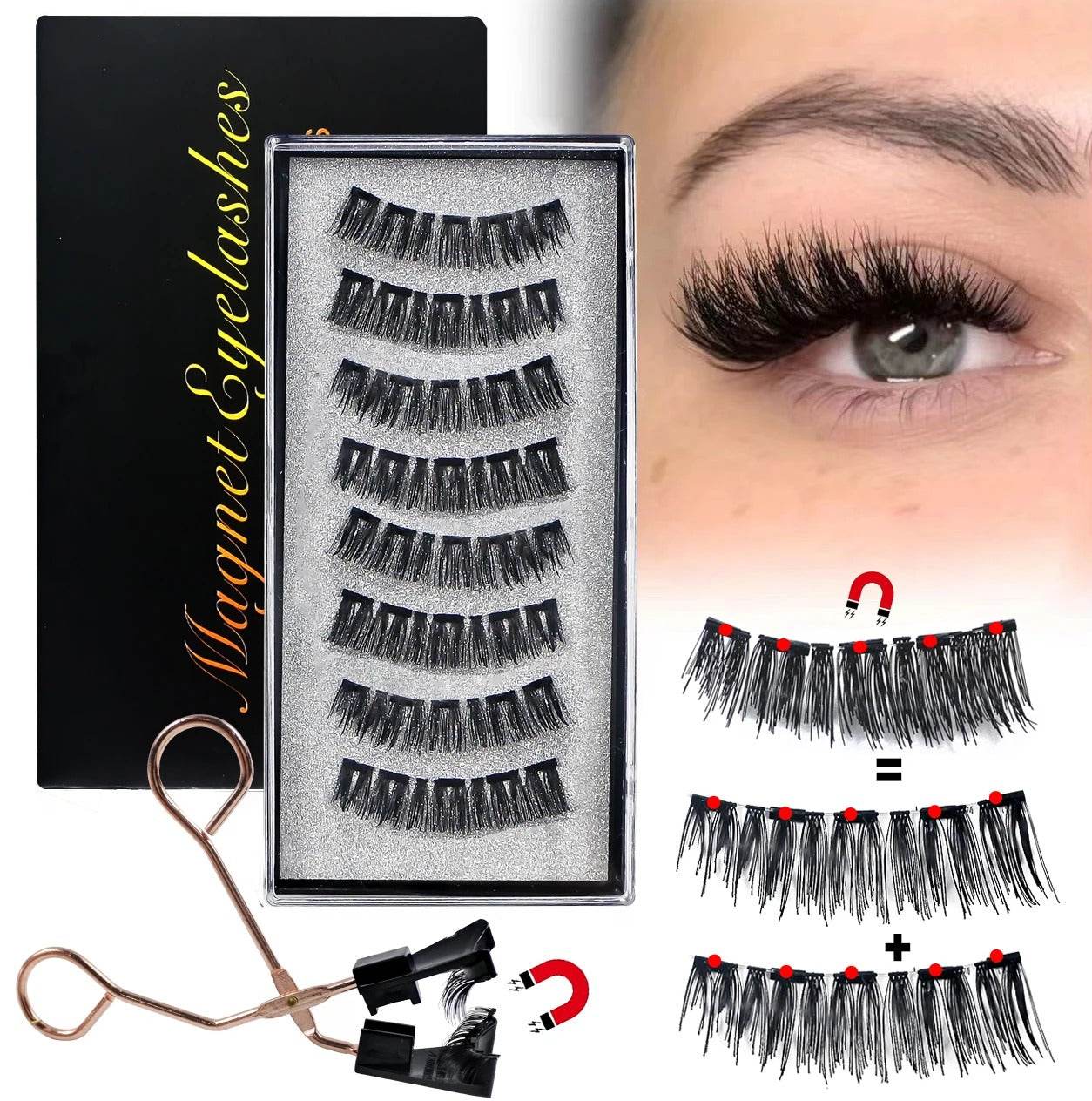 Magnetic 8Pcs Reusable Eyelashes with Applicator – No Glue, 5 Magnet Natural Look Lashes