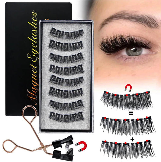 Magnetic 8Pcs Reusable Eyelashes with Applicator – No Glue, 5 Magnet Natural Look Lashes