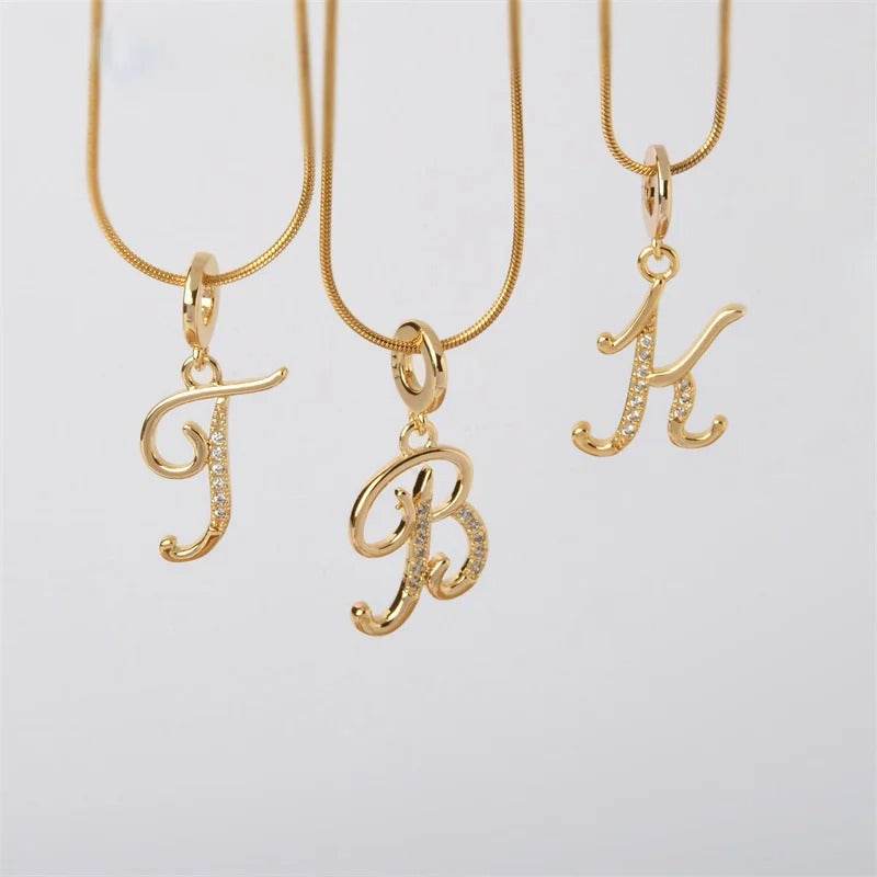 Gold Letter Pendant Necklace for Women – A-Z Alphabet Zircon Crystal Choker, Snake Chain Jewelry Gift