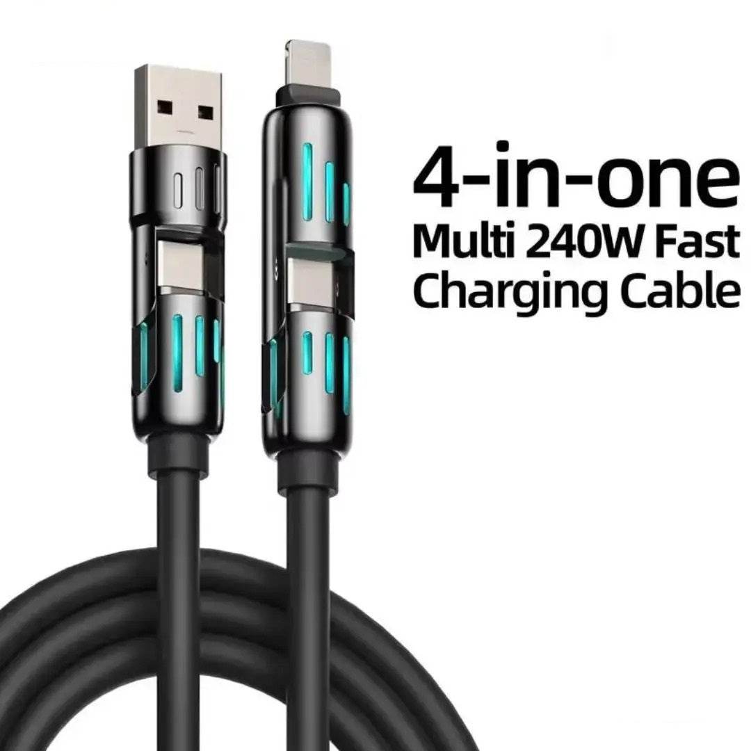 Universal 4-in-1 High-Speed 240W USB Charging Cable for iPhone and Samsung