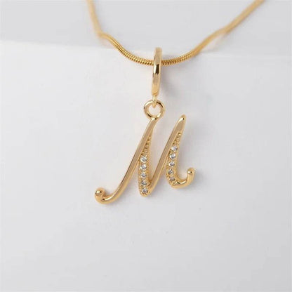 Gold Letter Pendant Necklace for Women – A-Z Alphabet Zircon Crystal Choker, Snake Chain Jewelry Gift