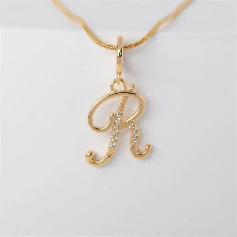 Gold Letter Pendant Necklace for Women – A-Z Alphabet Zircon Crystal Choker, Snake Chain Jewelry Gift
