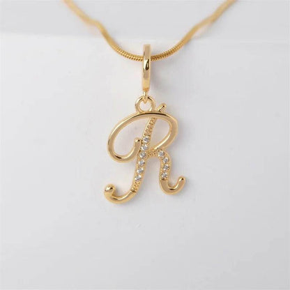 Gold Letter Pendant Necklace for Women – A-Z Alphabet Zircon Crystal Choker, Snake Chain Jewelry Gift