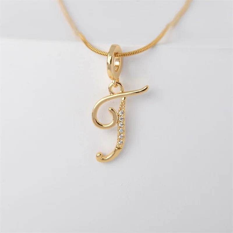 Gold Letter Pendant Necklace for Women – A-Z Alphabet Zircon Crystal Choker, Snake Chain Jewelry Gift