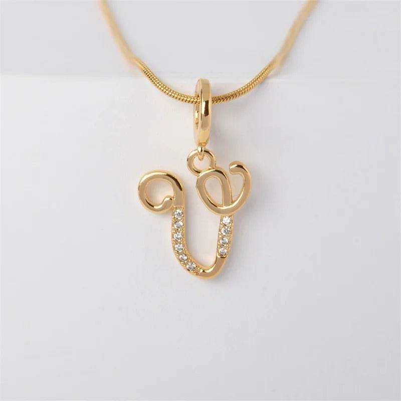 Gold Letter Pendant Necklace for Women – A-Z Alphabet Zircon Crystal Choker, Snake Chain Jewelry Gift