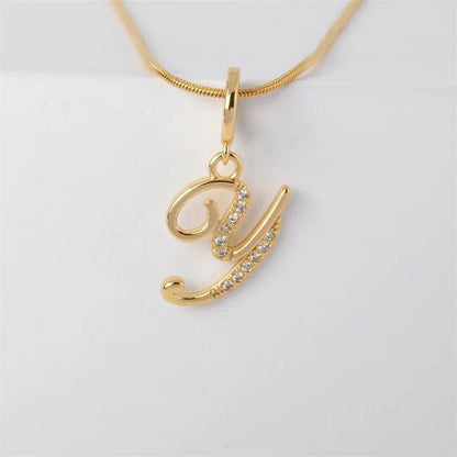Gold Letter Pendant Necklace for Women – A-Z Alphabet Zircon Crystal Choker, Snake Chain Jewelry Gift