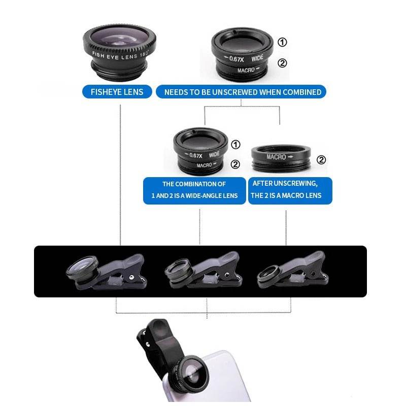 3-in-1 Smartphone Camera Lens Kit with Fisheye and Wide Angle