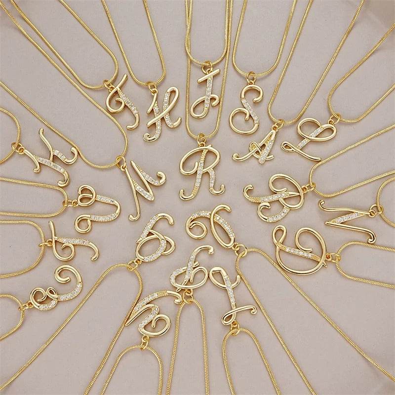 Gold Letter Pendant Necklace for Women – A-Z Alphabet Zircon Crystal Choker, Snake Chain Jewelry Gift