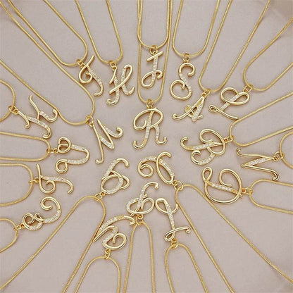 Gold Letter Pendant Necklace for Women – A-Z Alphabet Zircon Crystal Choker, Snake Chain Jewelry Gift