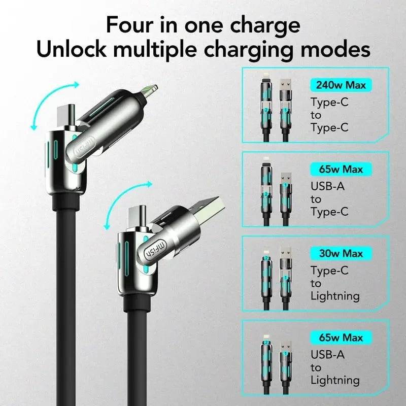 Universal 4-in-1 High-Speed 240W USB Charging Cable for iPhone and Samsung