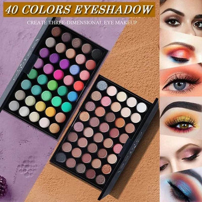 Professtional 40-Color Glitter & Matte Eyeshadow Palette – Waterproof, Long-Lasting Pressed Powder Makeup Kit for Women