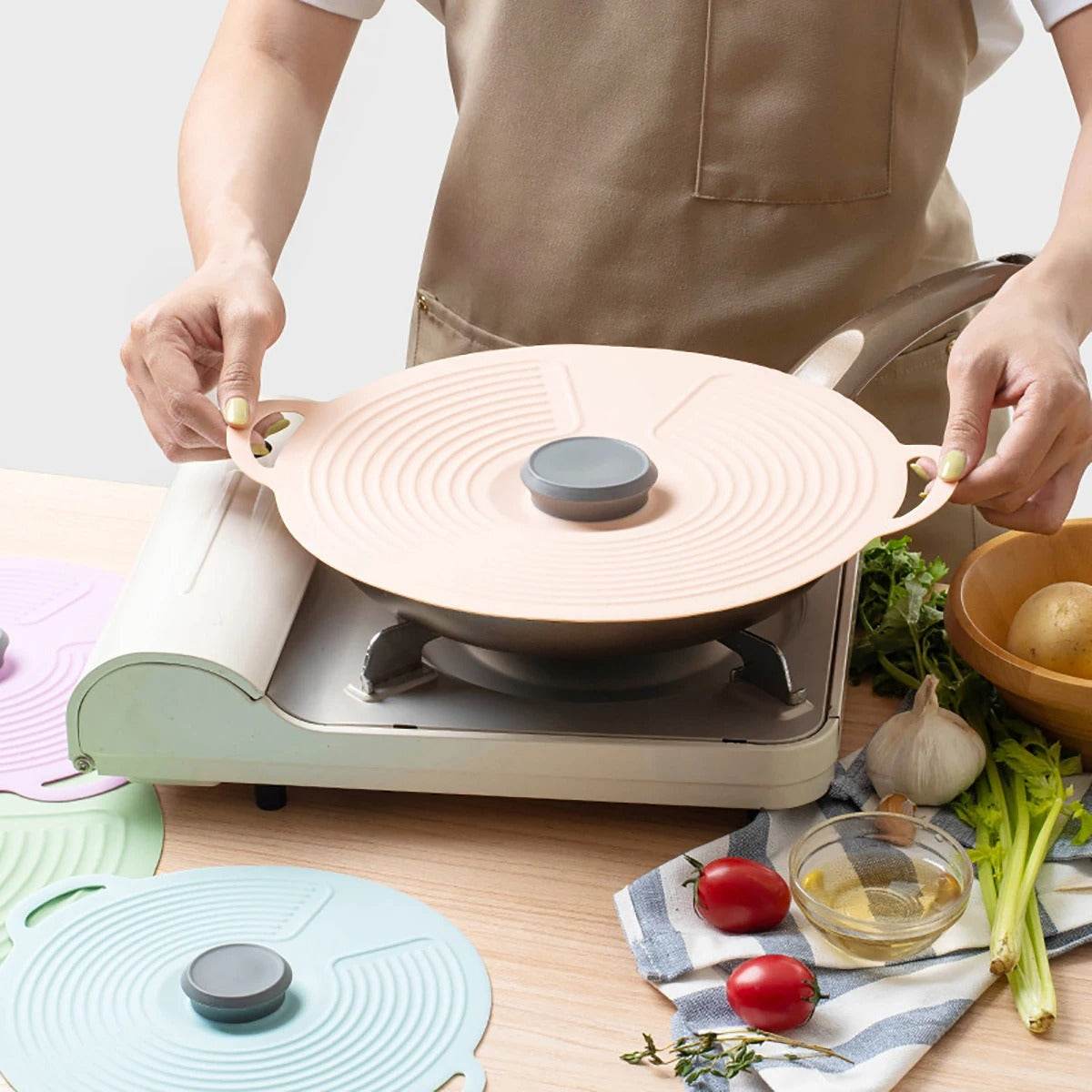 Silicone Fresh-Keeping Anti-Spill Lid – Leak-Proof, Dust-Proof, Reusable Food & Pot Cover for Kitchen Use