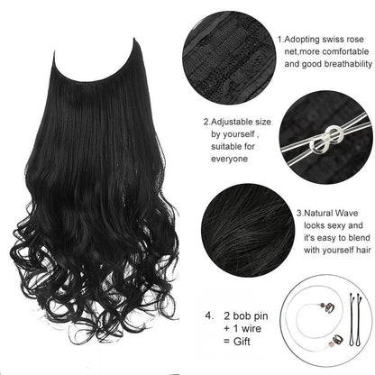 Premium Synthetic Invisible Wire Hair Extensions – Long Wavy Synthetic Hairpiece for Women, No Clips