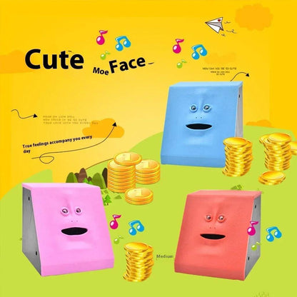 Smart Face Piggy Bank – Motion Sensor Coin-Eating Money Box for Kids & Adults – Fun Electric Plastic Savings Bank