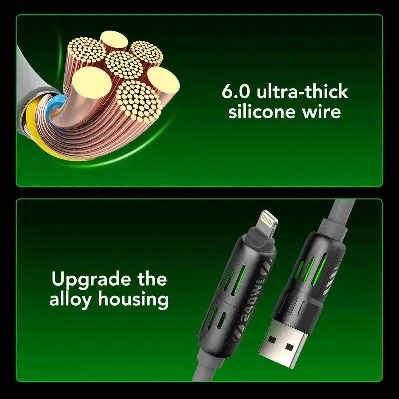 Universal 4-in-1 High-Speed 240W USB Charging Cable for iPhone and Samsung