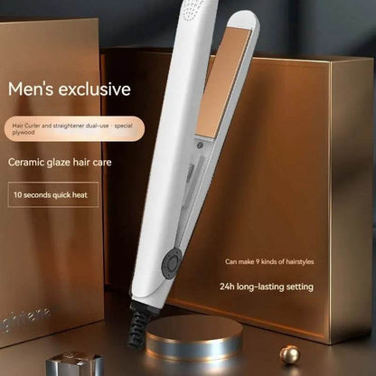 Men’s 2-in-1 Curling & Straightening Iron – Mini Electric Hair Styler for Volume, Fluffy Look & Straight Hai