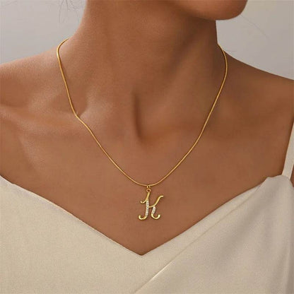 Gold Letter Pendant Necklace for Women – A-Z Alphabet Zircon Crystal Choker, Snake Chain Jewelry Gift
