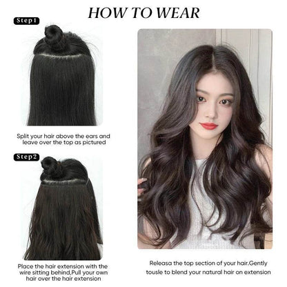 Premium Synthetic Invisible Wire Hair Extensions – Long Wavy Synthetic Hairpiece for Women, No Clips