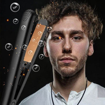 Men’s 2-in-1 Curling & Straightening Iron – Mini Electric Hair Styler for Volume, Fluffy Look & Straight Hai