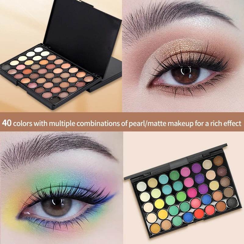 Professtional 40-Color Glitter & Matte Eyeshadow Palette – Waterproof, Long-Lasting Pressed Powder Makeup Kit for Women