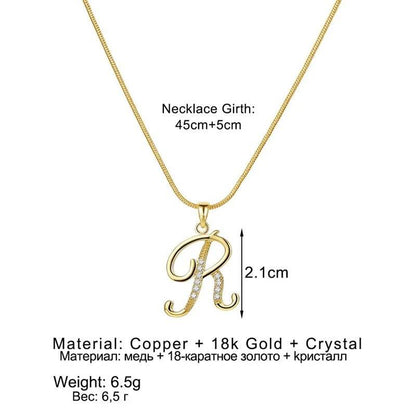 Gold Letter Pendant Necklace for Women – A-Z Alphabet Zircon Crystal Choker, Snake Chain Jewelry Gift