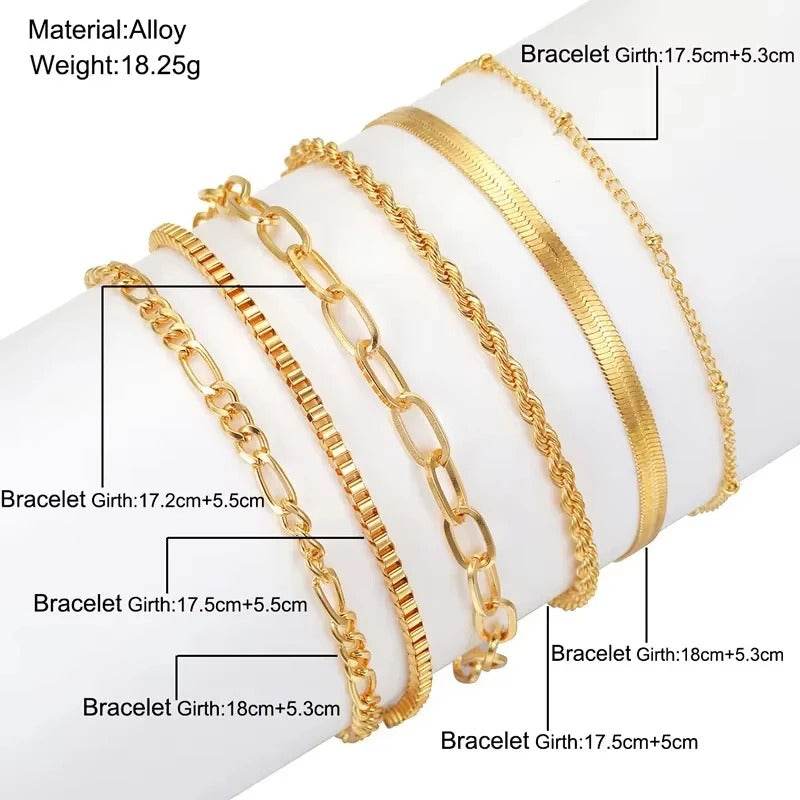6Pcs Gold Boho Bracelet Set for Women – Vintage Cuban Chain Jewelry Gift