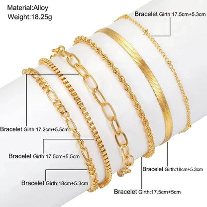 6Pcs Gold Boho Bracelet Set for Women – Vintage Cuban Chain Jewelry Gift