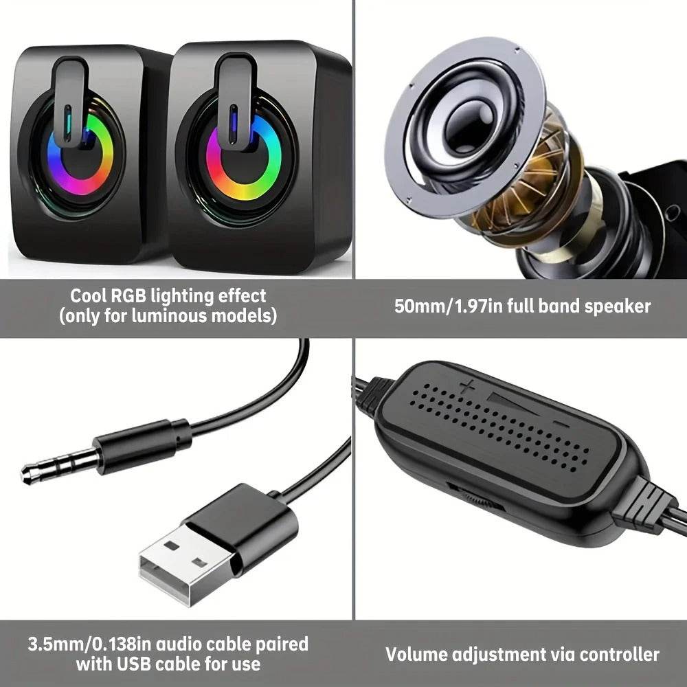 USB Wired HiFi Stereo Computer Speakers with LED Lights