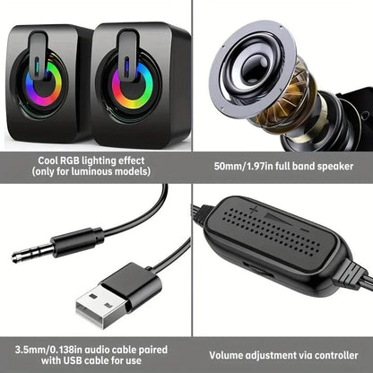 USB Wired HiFi Stereo Computer Speakers with LED Lights