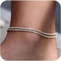 Dainty Layered Waterproof Anklet for Women - Adjustable Cross Pendant Sparkling Beach Jewelry