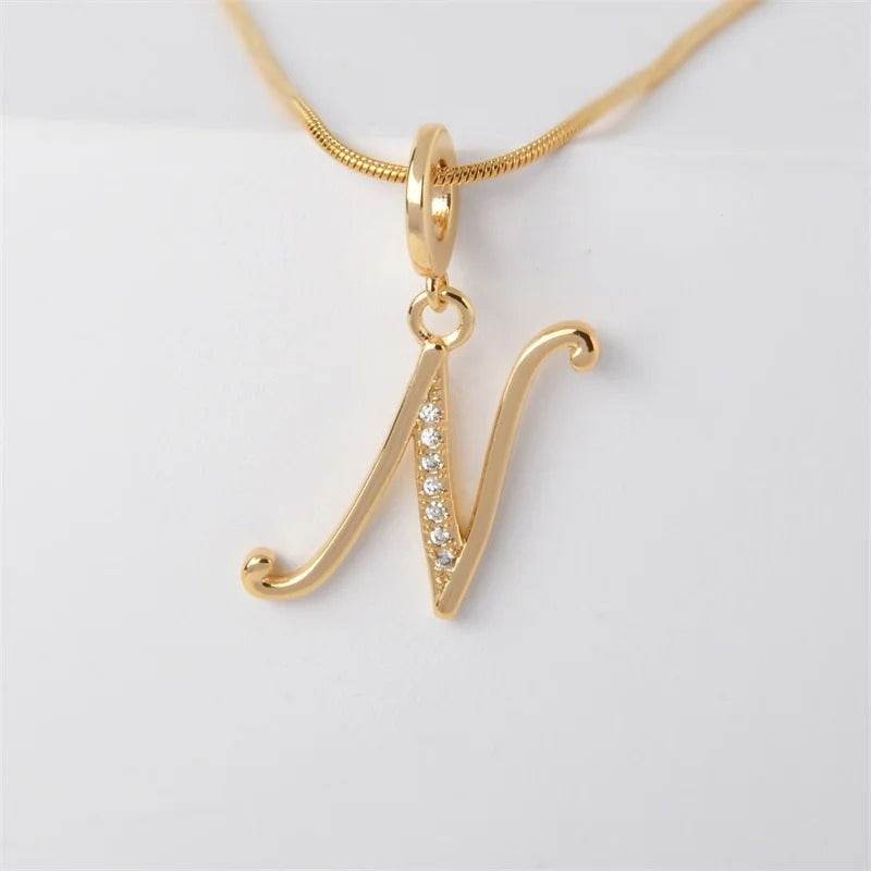 Gold Letter Pendant Necklace for Women – A-Z Alphabet Zircon Crystal Choker, Snake Chain Jewelry Gift