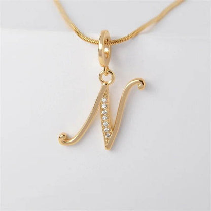 Gold Letter Pendant Necklace for Women – A-Z Alphabet Zircon Crystal Choker, Snake Chain Jewelry Gift