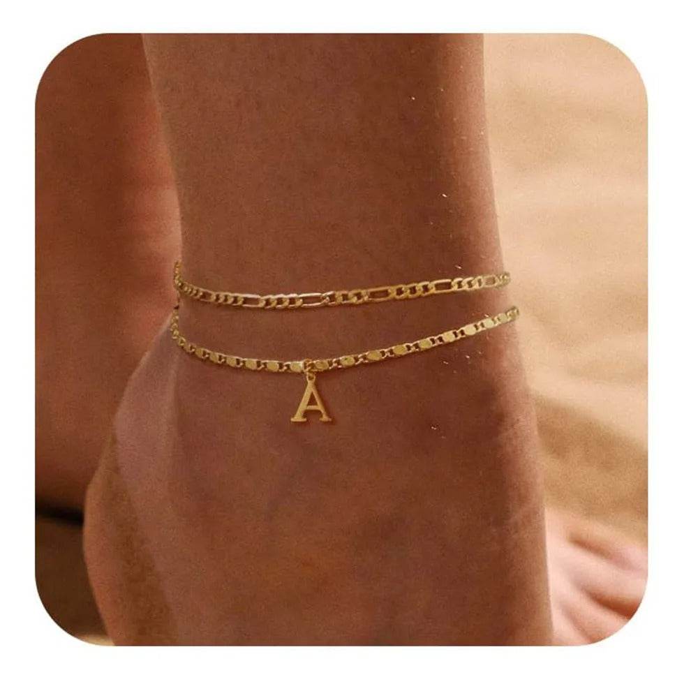 26 Letters A-Z Stainless Steel Chain Anklets For Women