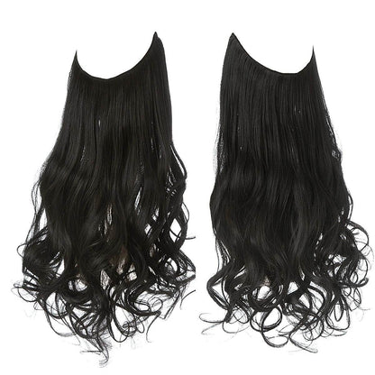 Premium Synthetic Invisible Wire Hair Extensions – Long Wavy Synthetic Hairpiece for Women, No Clips