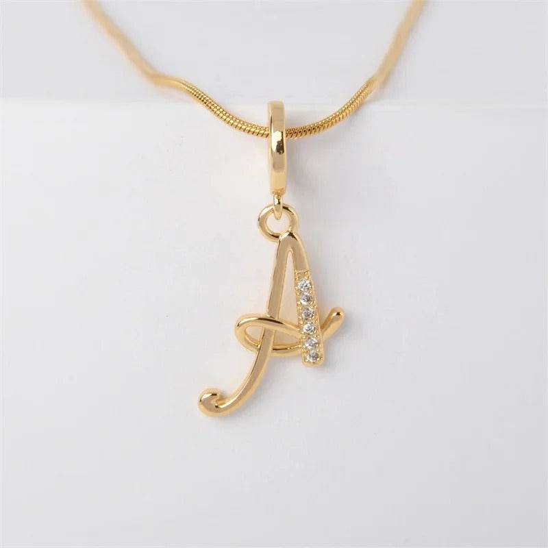 Gold Letter Pendant Necklace for Women – A-Z Alphabet Zircon Crystal Choker, Snake Chain Jewelry Gift