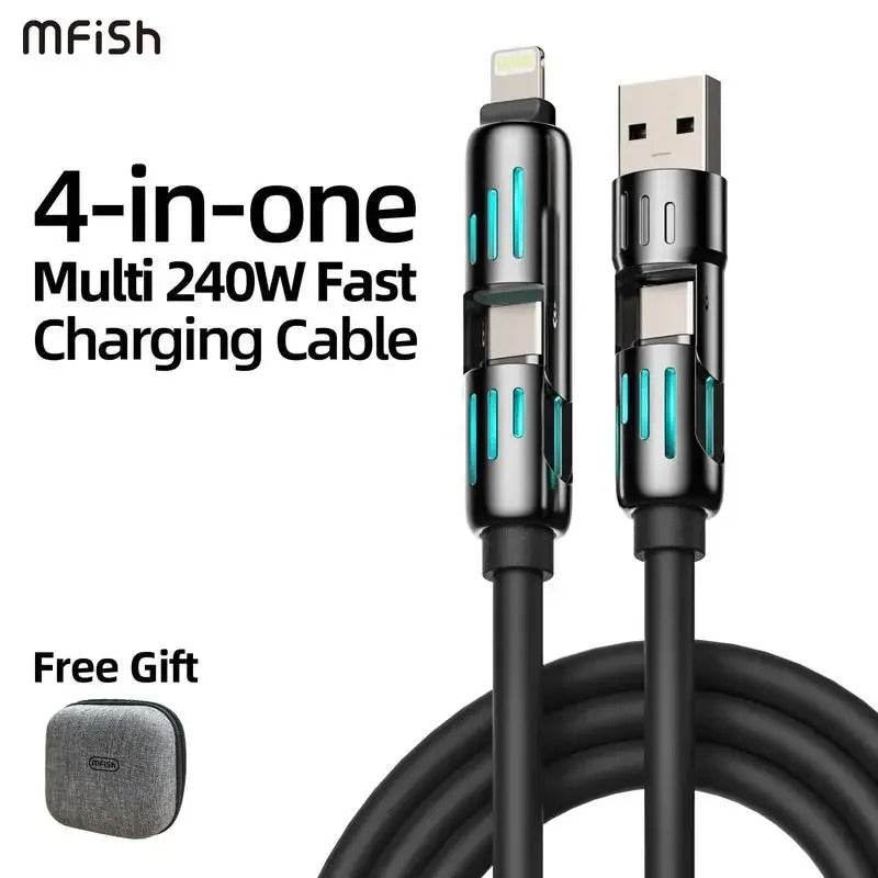 Universal 4-in-1 High-Speed 240W USB Charging Cable for iPhone and Samsung