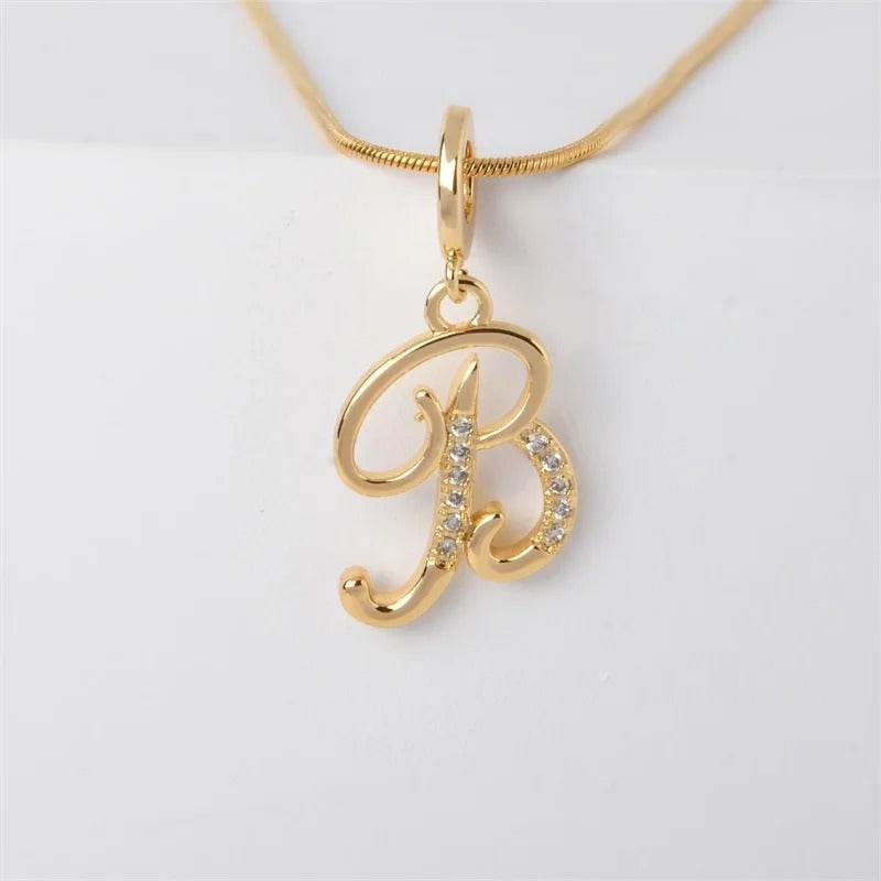 Gold Letter Pendant Necklace for Women – A-Z Alphabet Zircon Crystal Choker, Snake Chain Jewelry Gift