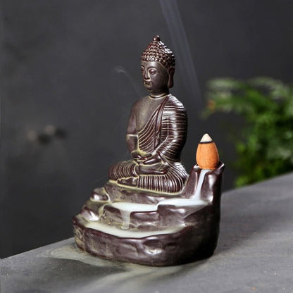 Golden Ceramic Backflow Incense Burner Buddha