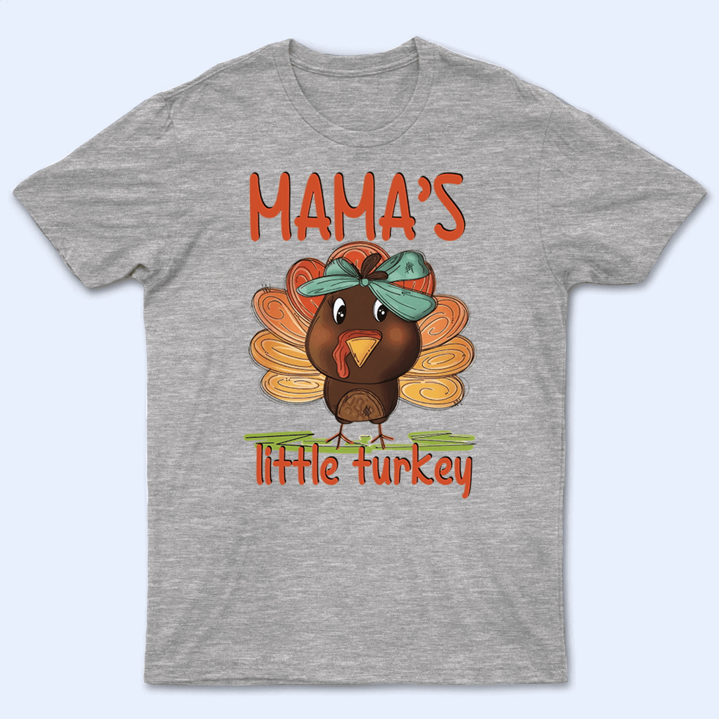 Mama's Little Turkey Thanksgiving - Personalized Custom T Shirt - Birthday, Loving, Funny Gift for Grandma/Nana/Mimi, Mom, Wife, Grandparent