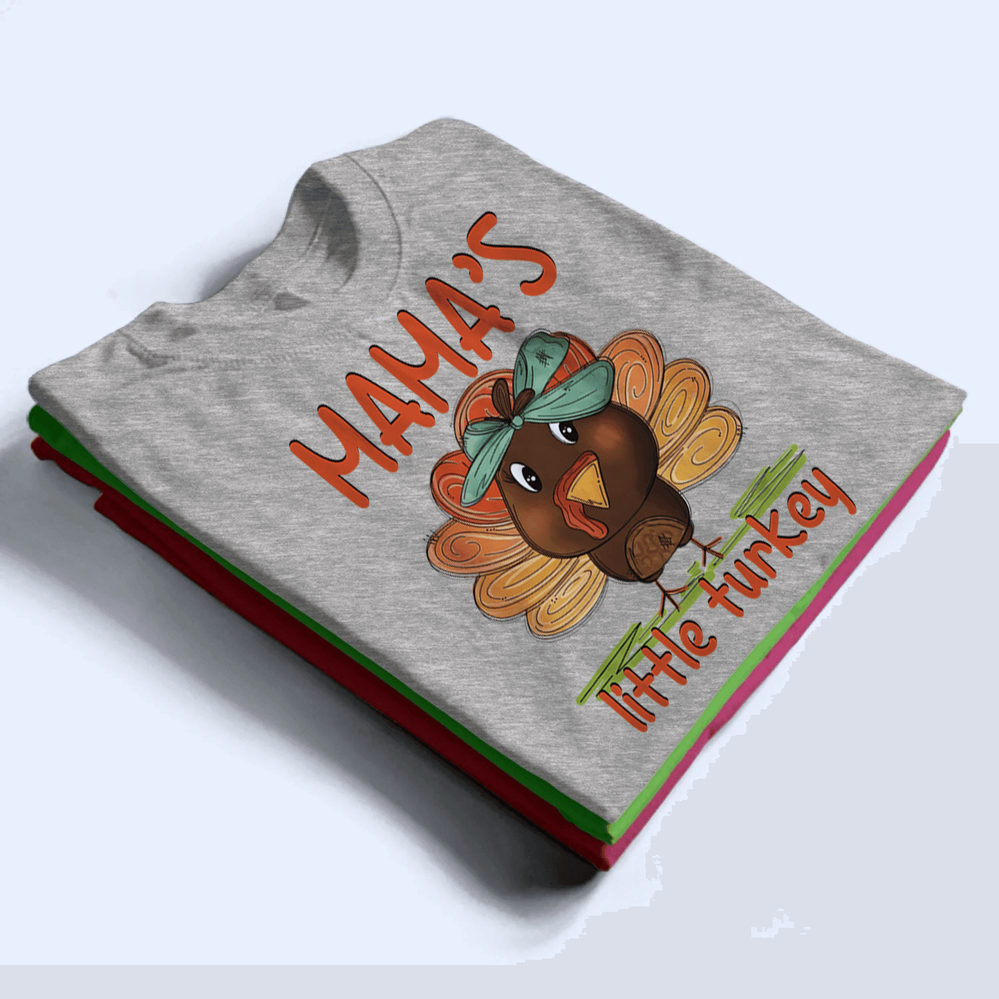 Mama's Little Turkey Thanksgiving - Personalized Custom T Shirt - Birthday, Loving, Funny Gift for Grandma/Nana/Mimi, Mom, Wife, Grandparent