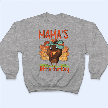 Mama's Little Turkey Thanksgiving - Personalized Custom T Shirt - Birthday, Loving, Funny Gift for Grandma/Nana/Mimi, Mom, Wife, Grandparent