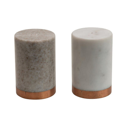 Marble Salt & Pepper Shakers with Copper Base, Set of 2