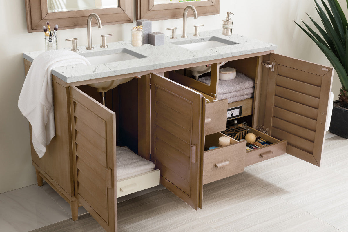 Portland 60" Double Vanity Cabinet, Whitewashed Walnut