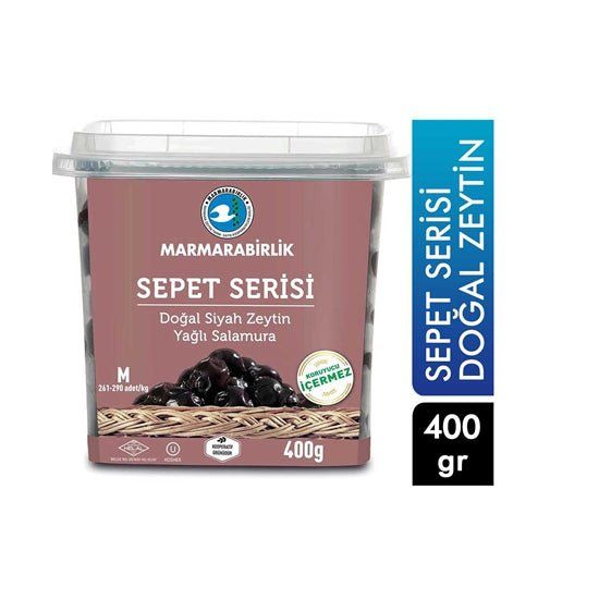 Marmarabirlik Natural Black Olives in Oil - 400g Jar - Premium Quality M