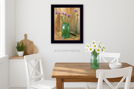 Mason Jar Artwork in Bright Farmhouse Kitchen Setting