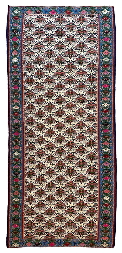 Masterpiece Vintage Persian Senneh Kilim Runner Rug 4’ x 9’