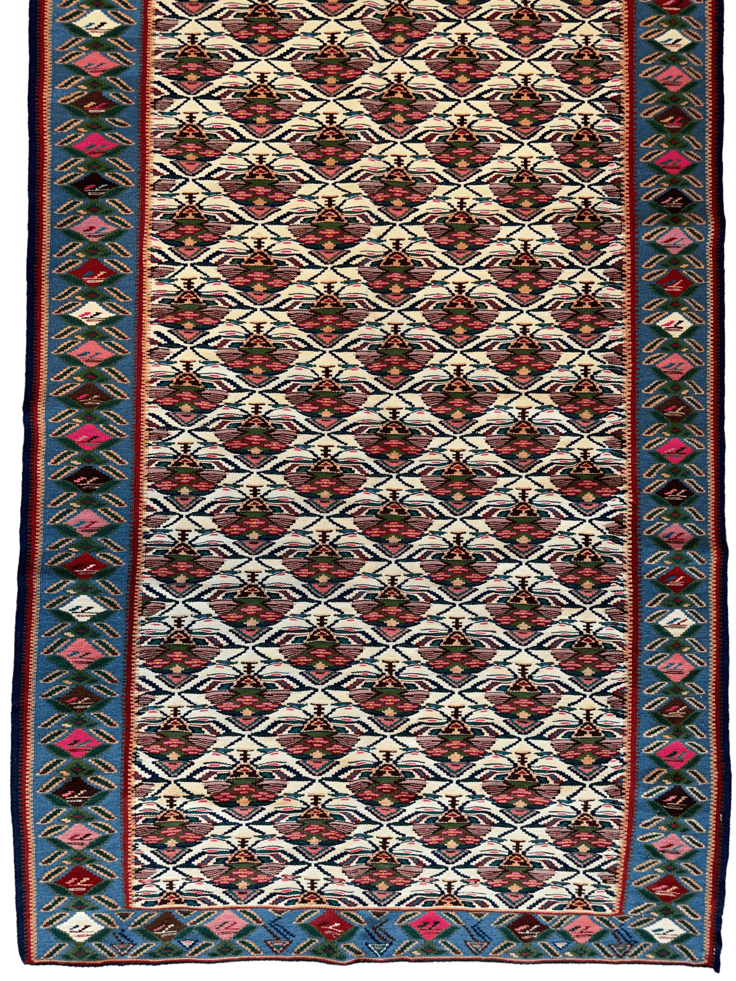 Masterpiece Vintage Persian Senneh Kilim Runner Rug 4’ x 9’