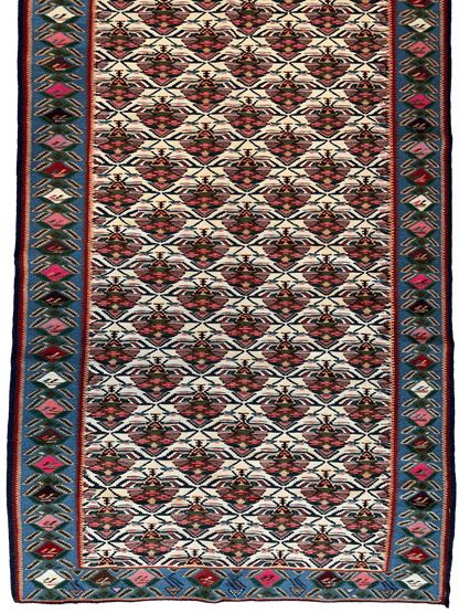 Masterpiece Vintage Persian Senneh Kilim Runner Rug 4’ x 9’